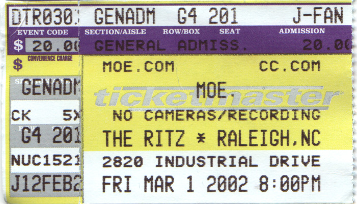 moe. / March 1, 2002 / The Ritz, Raleigh, NC