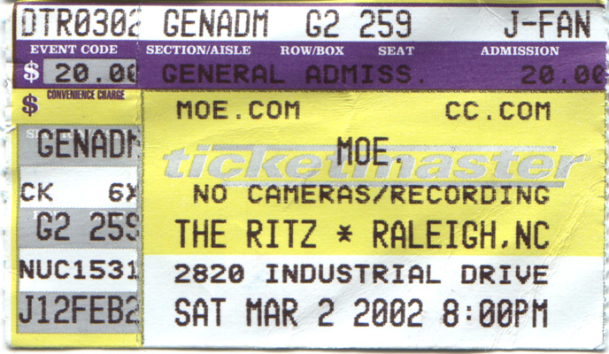 moe. / March 2, 2002 / The Ritz, Raleigh, NC