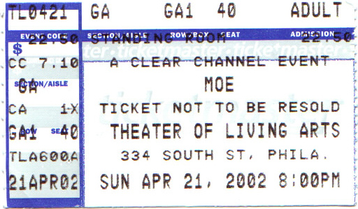 moe. / April 21, 2002 / The Theater of the Living Arts, Philadelphia, PA